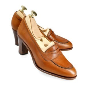 Женские пенни-лоферы на высоком каблуке из кожи Rustic-Calf цвета загара